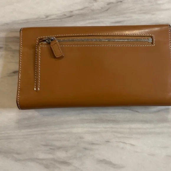 Dooney & Bourke VTG Tan Brown Cognac Leather Trifold Checkbook Card Wallet - Picture 9 of 10